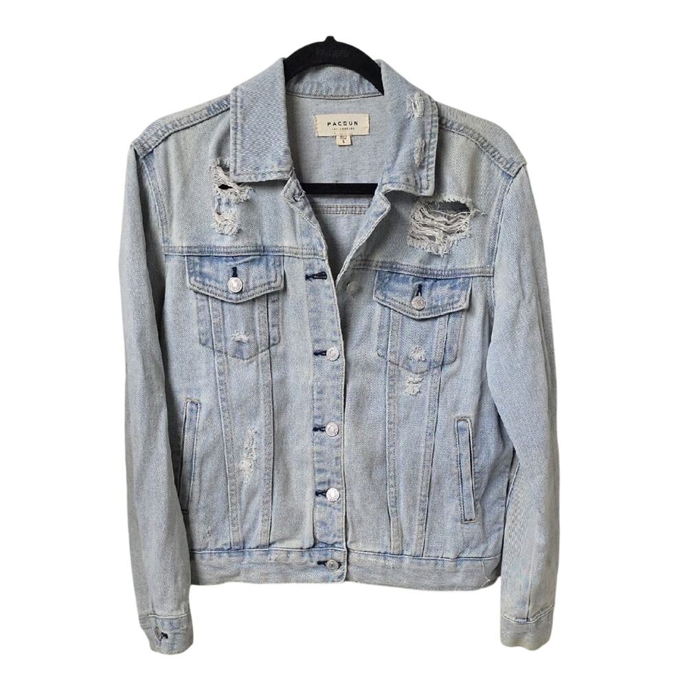 PacSun Distressed Light Blue Jean Jacket Womens Size Small